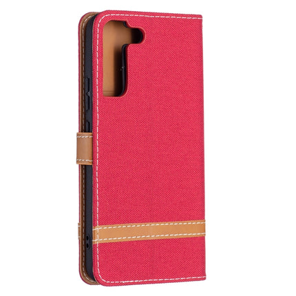 For Samsung Galaxy S22+ 5G Color Matching Denim Texture Leather Case with Holder & Card Slots & Wallet & Lanyard(Red)-garmade.com