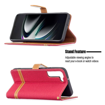 For Samsung Galaxy S22+ 5G Color Matching Denim Texture Leather Case with Holder & Card Slots & Wallet & Lanyard(Red)-garmade.com