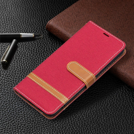 For Samsung Galaxy S22+ 5G Color Matching Denim Texture Leather Case with Holder & Card Slots & Wallet & Lanyard(Red)-garmade.com
