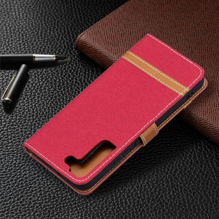 For Samsung Galaxy S22+ 5G Color Matching Denim Texture Leather Case with Holder & Card Slots & Wallet & Lanyard(Red)-garmade.com