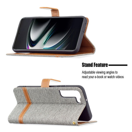For Samsung Galaxy S22+ 5G Color Matching Denim Texture Leather Case with Holder & Card Slots & Wallet & Lanyard(Grey)-garmade.com