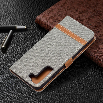 For Samsung Galaxy S22+ 5G Color Matching Denim Texture Leather Case with Holder & Card Slots & Wallet & Lanyard(Grey)-garmade.com