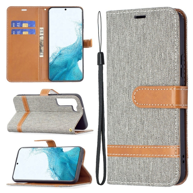 For Samsung Galaxy S22+ 5G Color Matching Denim Texture Leather Case with Holder & Card Slots & Wallet & Lanyard(Grey)-garmade.com