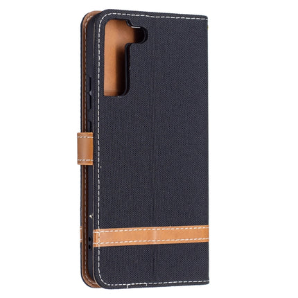 For Samsung Galaxy S22+ 5G Color Matching Denim Texture Leather Case with Holder & Card Slots & Wallet & Lanyard(Black)-garmade.com