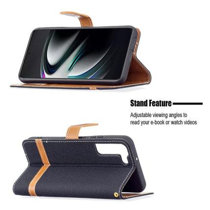 For Samsung Galaxy S22+ 5G Color Matching Denim Texture Leather Case with Holder & Card Slots & Wallet & Lanyard(Black)-garmade.com