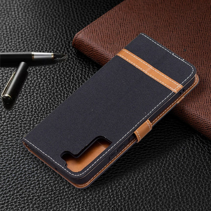 For Samsung Galaxy S22+ 5G Color Matching Denim Texture Leather Case with Holder & Card Slots & Wallet & Lanyard(Black)-garmade.com