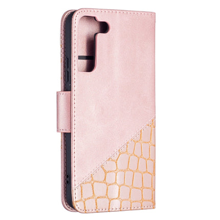 For Samsung Galaxy S22+ 5G Matching Color Crocodile Texture Leather Phone Case with Holder & Card Slots & Wallet(Rose Gold)-garmade.com