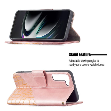 For Samsung Galaxy S22+ 5G Matching Color Crocodile Texture Leather Phone Case with Holder & Card Slots & Wallet(Rose Gold)-garmade.com