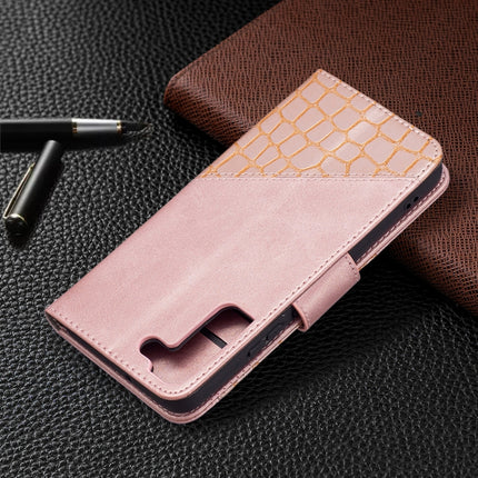 For Samsung Galaxy S22+ 5G Matching Color Crocodile Texture Leather Phone Case with Holder & Card Slots & Wallet(Rose Gold)-garmade.com
