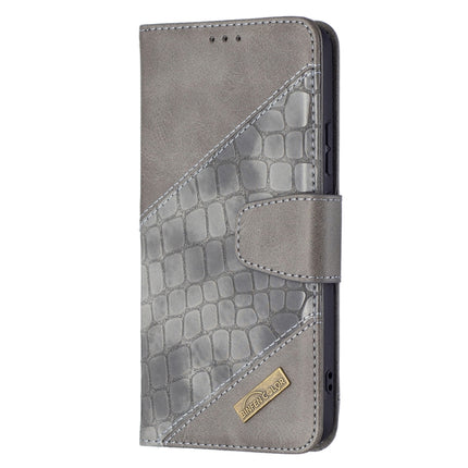 For Samsung Galaxy S22+ 5G Matching Color Crocodile Texture Leather Phone Case with Holder & Card Slots & Wallet(Grey)-garmade.com