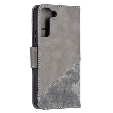 For Samsung Galaxy S22+ 5G Matching Color Crocodile Texture Leather Phone Case with Holder & Card Slots & Wallet(Grey)-garmade.com