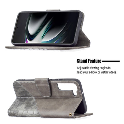 For Samsung Galaxy S22+ 5G Matching Color Crocodile Texture Leather Phone Case with Holder & Card Slots & Wallet(Grey)-garmade.com