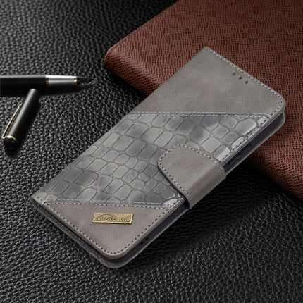 For Samsung Galaxy S22+ 5G Matching Color Crocodile Texture Leather Phone Case with Holder & Card Slots & Wallet(Grey)-garmade.com