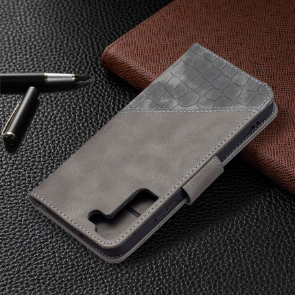 For Samsung Galaxy S22+ 5G Matching Color Crocodile Texture Leather Phone Case with Holder & Card Slots & Wallet(Grey)-garmade.com