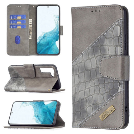 For Samsung Galaxy S22+ 5G Matching Color Crocodile Texture Leather Phone Case with Holder & Card Slots & Wallet(Grey)-garmade.com