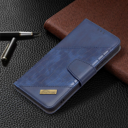 For Samsung Galaxy S22+ 5G Matching Color Crocodile Texture Leather Phone Case with Holder & Card Slots & Wallet(Blue)-garmade.com