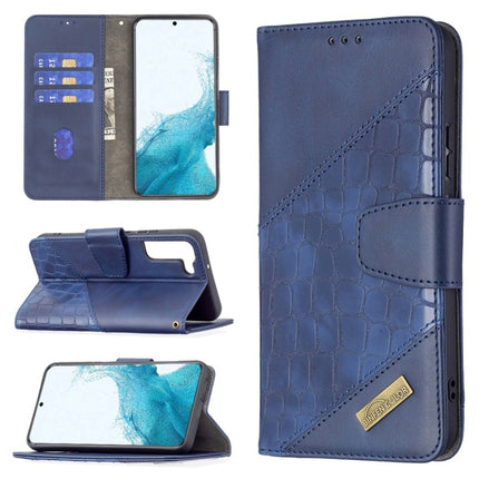 For Samsung Galaxy S22+ 5G Matching Color Crocodile Texture Leather Phone Case with Holder & Card Slots & Wallet(Blue)-garmade.com