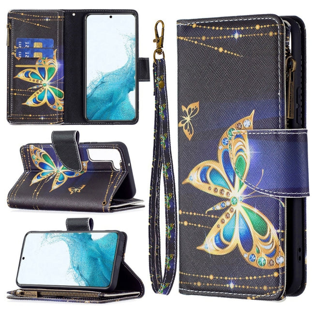 For Samsung Galaxy S22+ 5G Colored Drawing Pattern Zipper Horizontal Flip Phone Leather Case with Holder & Card Slots & Wallet(Big Butterfly)-garmade.com