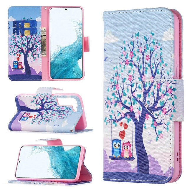 For Samsung Galaxy S22+ 5G Colored Drawing Pattern Horizontal Flip Phone Leather Case with Holder & Card Slots & Wallet(Owl)-garmade.com