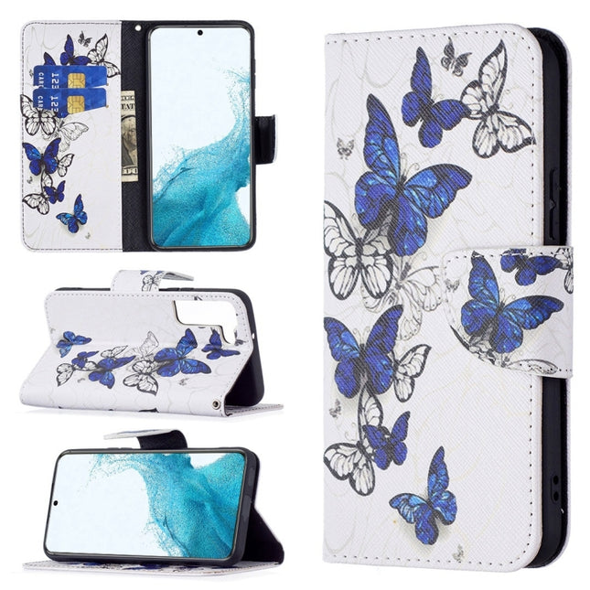 For Samsung Galaxy S22+ 5G Colored Drawing Pattern Horizontal Flip Phone Leather Case with Holder & Card Slots & Wallet(Blue Butterflies)-garmade.com