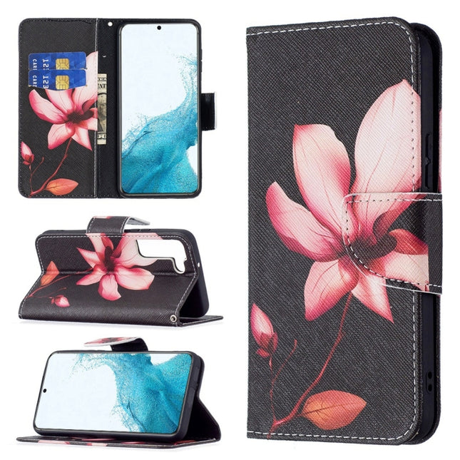 For Samsung Galaxy S22+ 5G Colored Drawing Pattern Horizontal Flip Phone Leather Case with Holder & Card Slots & Wallet(Lotus)-garmade.com