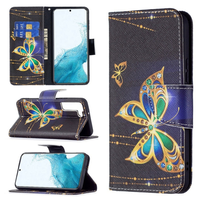 For Samsung Galaxy S22+ 5G Colored Drawing Pattern Horizontal Flip Phone Leather Case with Holder & Card Slots & Wallet(Big Butterfly)-garmade.com