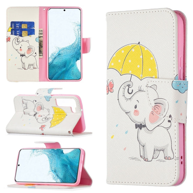 For Samsung Galaxy S22+ 5G Colored Drawing Pattern Horizontal Flip Phone Leather Case with Holder & Card Slots & Wallet(Umbrella Elephant)-garmade.com