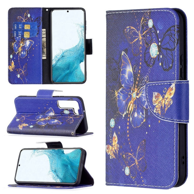 For Samsung Galaxy S22+ 5G Colored Drawing Pattern Horizontal Flip Phone Leather Case with Holder & Card Slots & Wallet(Purple Butterfly)-garmade.com