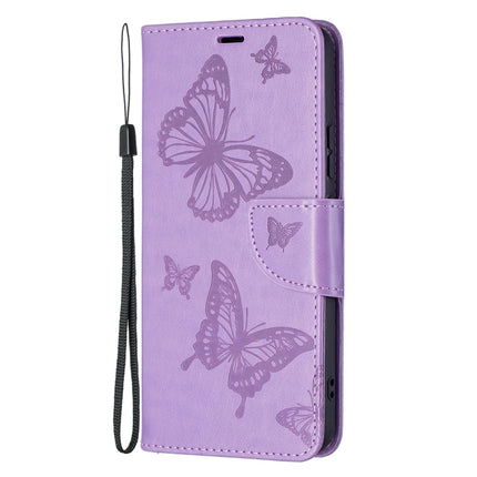 For Samsung Galaxy S22+ 5G Embossing Two Butterflies Pattern Leather Phone Case with Holder & Card Slot & Wallet & Lanyard(Purple)-garmade.com