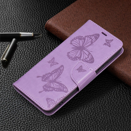 For Samsung Galaxy S22+ 5G Embossing Two Butterflies Pattern Leather Phone Case with Holder & Card Slot & Wallet & Lanyard(Purple)-garmade.com
