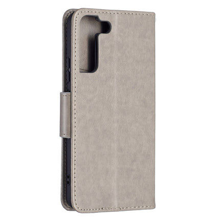 For Samsung Galaxy S22+ 5G Embossing Two Butterflies Pattern Leather Phone Case with Holder & Card Slot & Wallet & Lanyard(Grey)-garmade.com