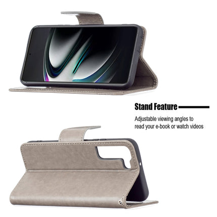 For Samsung Galaxy S22+ 5G Embossing Two Butterflies Pattern Leather Phone Case with Holder & Card Slot & Wallet & Lanyard(Grey)-garmade.com