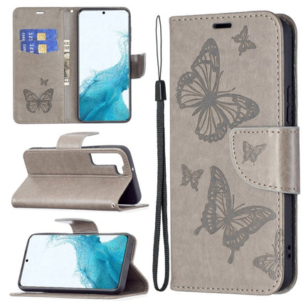 For Samsung Galaxy S22+ 5G Embossing Two Butterflies Pattern Leather Phone Case with Holder & Card Slot & Wallet & Lanyard(Grey)-garmade.com