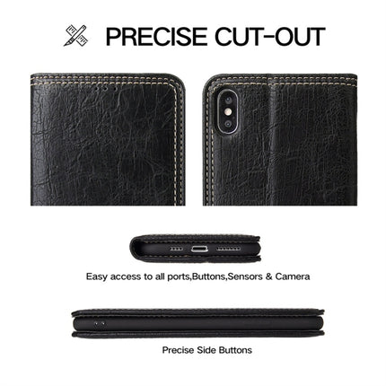 For iPhone X / XS Retro Tree Bark Texture PU Magnetic Horizontal Flip Leather Case with Holder & Card Slots & Wallet(Black)-garmade.com