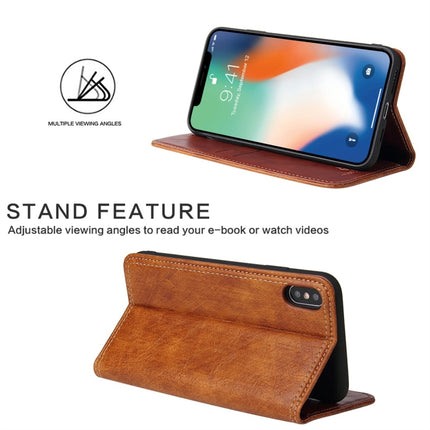 For iPhone X / XS Retro Tree Bark Texture PU Magnetic Horizontal Flip Leather Case with Holder & Card Slots & Wallet(Khaki)-garmade.com