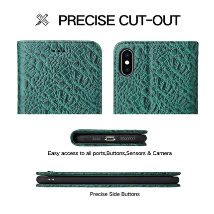 For iPhone X / XS Crocodile Texture PC + TPU Horizontal Flip Leather Case with Holder & Card Slots & Wallet(Green)-garmade.com