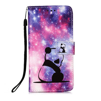 For Samsung Galaxy S22 5G Colored Drawing Pattern Plain Weave Leather Phone Case with Holder & Card Slot & Wallet & Lanyard(Baby Panda)-garmade.com