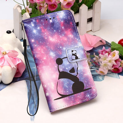 For Samsung Galaxy S22 5G Colored Drawing Pattern Plain Weave Leather Phone Case with Holder & Card Slot & Wallet & Lanyard(Baby Panda)-garmade.com
