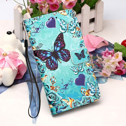 For Samsung Galaxy S22 5G Colored Drawing Pattern Plain Weave Leather Phone Case with Holder & Card Slot & Wallet & Lanyard(Heart Butterfly)-garmade.com