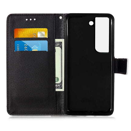 For Samsung Galaxy S22 5G Colored Drawing Pattern Plain Weave Leather Phone Case with Holder & Card Slot & Wallet & Lanyard(Cat and Tiger)-garmade.com