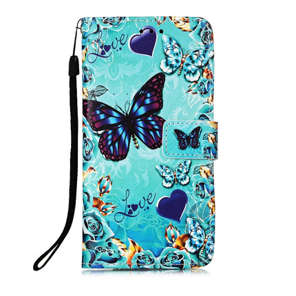 For Samsung Galaxy S22+ 5G Colored Drawing Pattern Plain Weave Leather Phone Case with Holder & Card Slot & Wallet & Lanyard(Heart Butterfly)-garmade.com