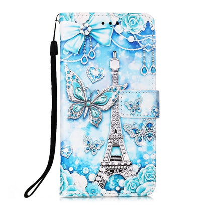 For Samsung Galaxy S22+ 5G Colored Drawing Pattern Plain Weave Leather Phone Case with Holder & Card Slot & Wallet & Lanyard(Tower Butterfly)-garmade.com