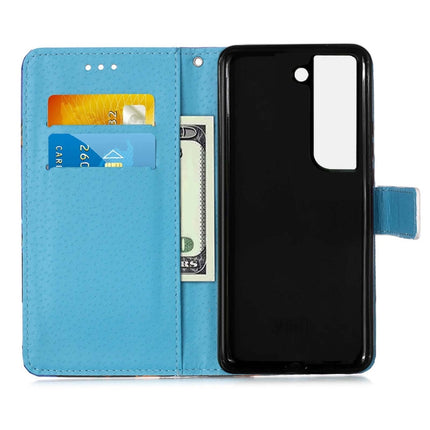 For Samsung Galaxy S22+ 5G Colored Drawing Pattern Plain Weave Leather Phone Case with Holder & Card Slot & Wallet & Lanyard(Tower Butterfly)-garmade.com