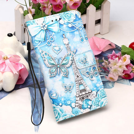 For Samsung Galaxy S22+ 5G Colored Drawing Pattern Plain Weave Leather Phone Case with Holder & Card Slot & Wallet & Lanyard(Tower Butterfly)-garmade.com
