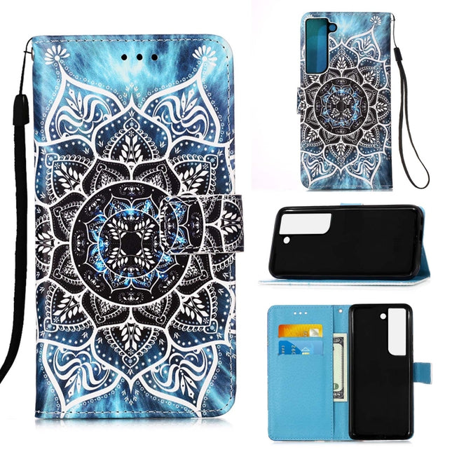 For Samsung Galaxy S22+ 5G Colored Drawing Pattern Plain Weave Leather Phone Case with Holder & Card Slot & Wallet & Lanyard(Undersea Mandala)-garmade.com