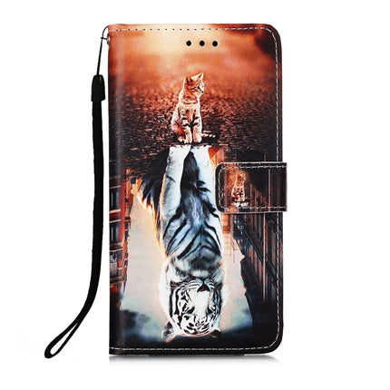 For Samsung Galaxy S22+ 5G Colored Drawing Pattern Plain Weave Leather Phone Case with Holder & Card Slot & Wallet & Lanyard(Cat and Tiger)-garmade.com