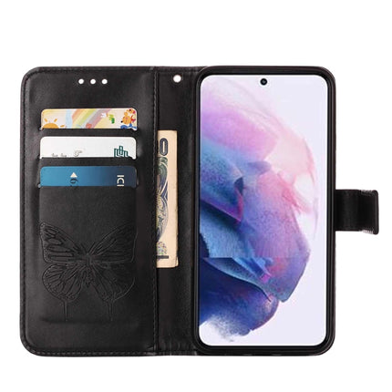 For Samsung Galaxy S22 5G Embossed Butterfly Leather Phone Case with Holder & Card Slot & Wallet & Lanyard(Black)-garmade.com