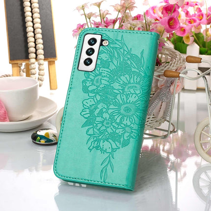 For Samsung Galaxy S22 5G Embossed Butterfly Leather Phone Case with Holder & Card Slot & Wallet & Lanyard(Green)-garmade.com