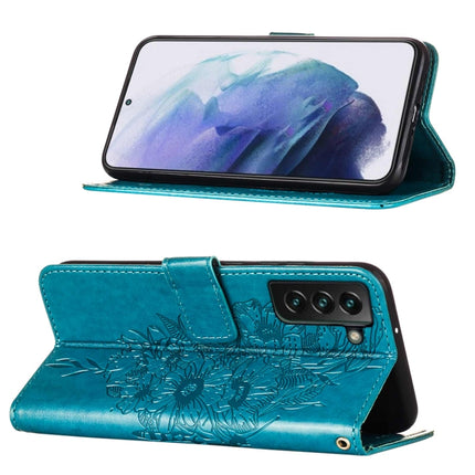 For Samsung Galaxy S22+ 5G Embossed Butterfly Leather Phone Case with Holder & Card Slot & Wallet & Lanyard(Blue)-garmade.com