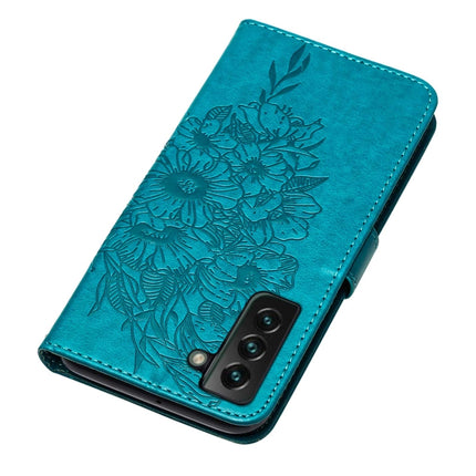 For Samsung Galaxy S22+ 5G Embossed Butterfly Leather Phone Case with Holder & Card Slot & Wallet & Lanyard(Blue)-garmade.com